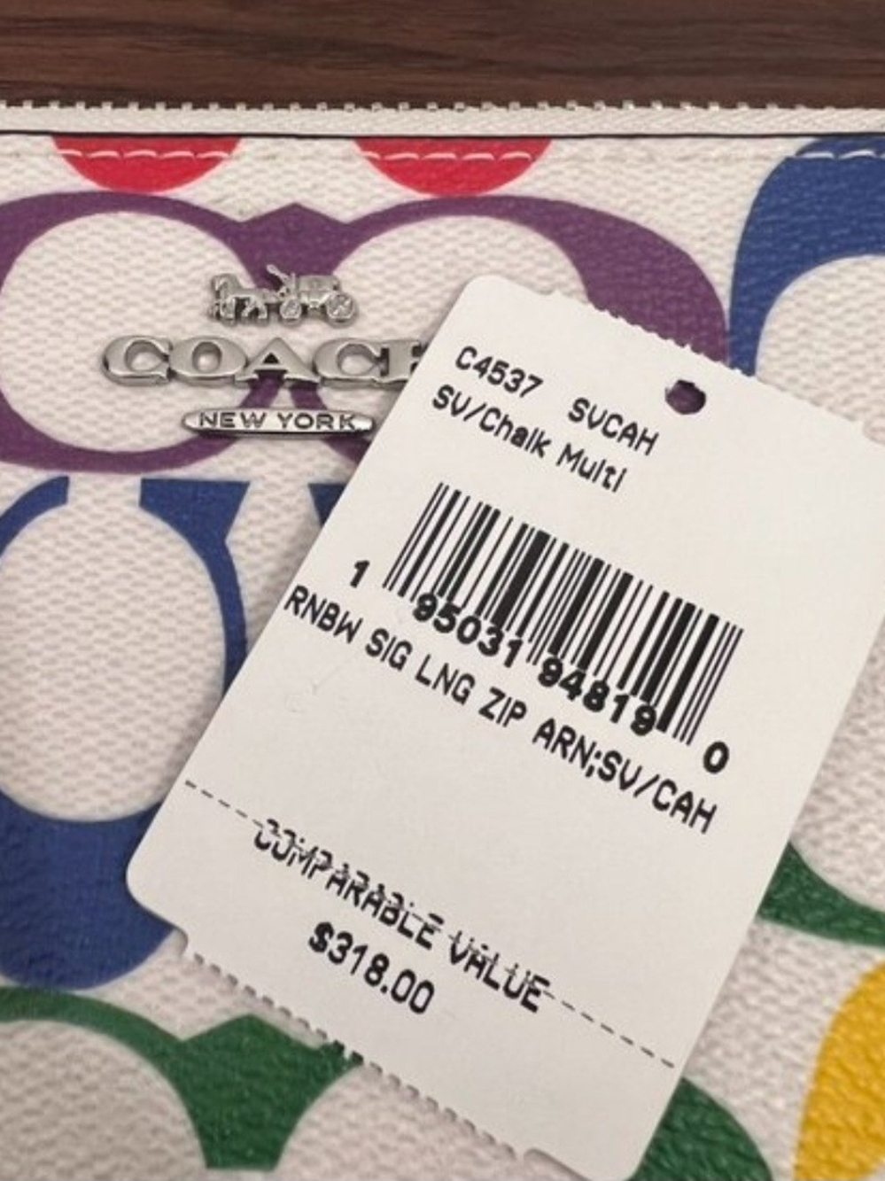 NWT Coach Long Zip Around Wallet in Rainbow Signature Canvas (Style No. C4537) - Picture 4 of 11
